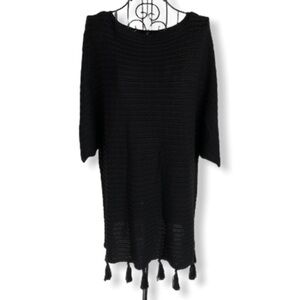 Catherine Malandrino Black Knit Tassel Fringe Pullover Top Size Large NEW